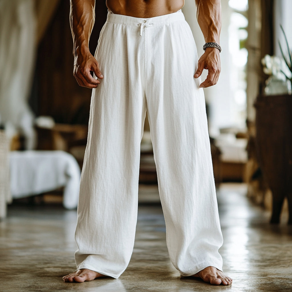 Men's Linen Straight Wide Leg Casual Pants