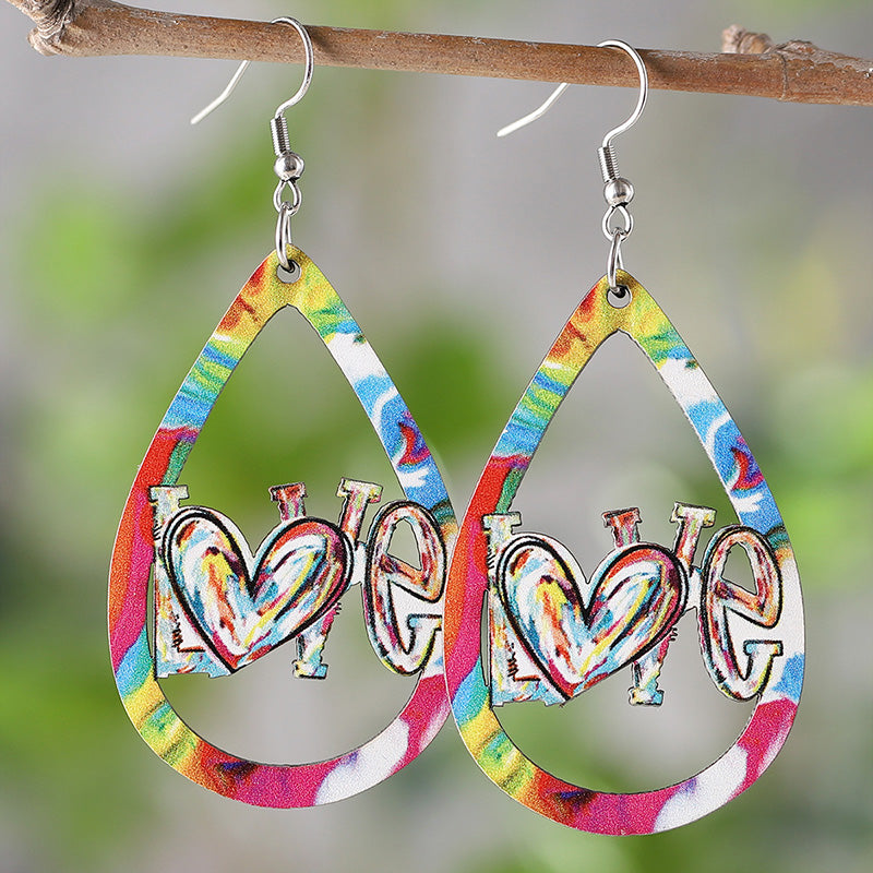 Valentine's Day Rainbow Love Teardrop Earrings