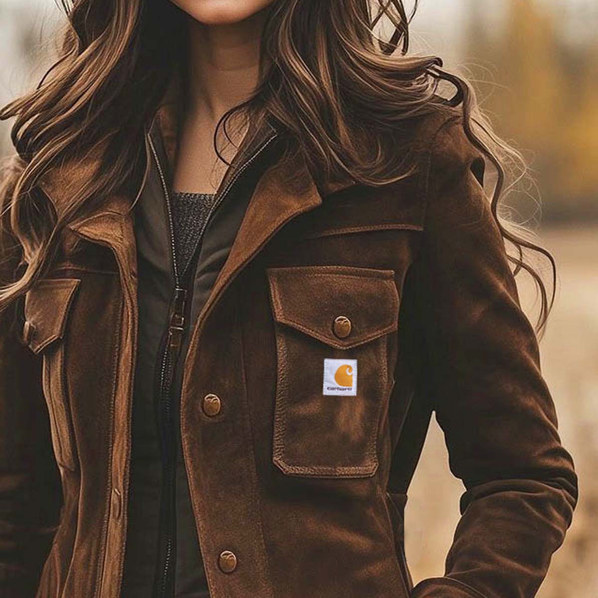 Women's Vintage Suede Lapel Collar Mid-Length Coat Jacket