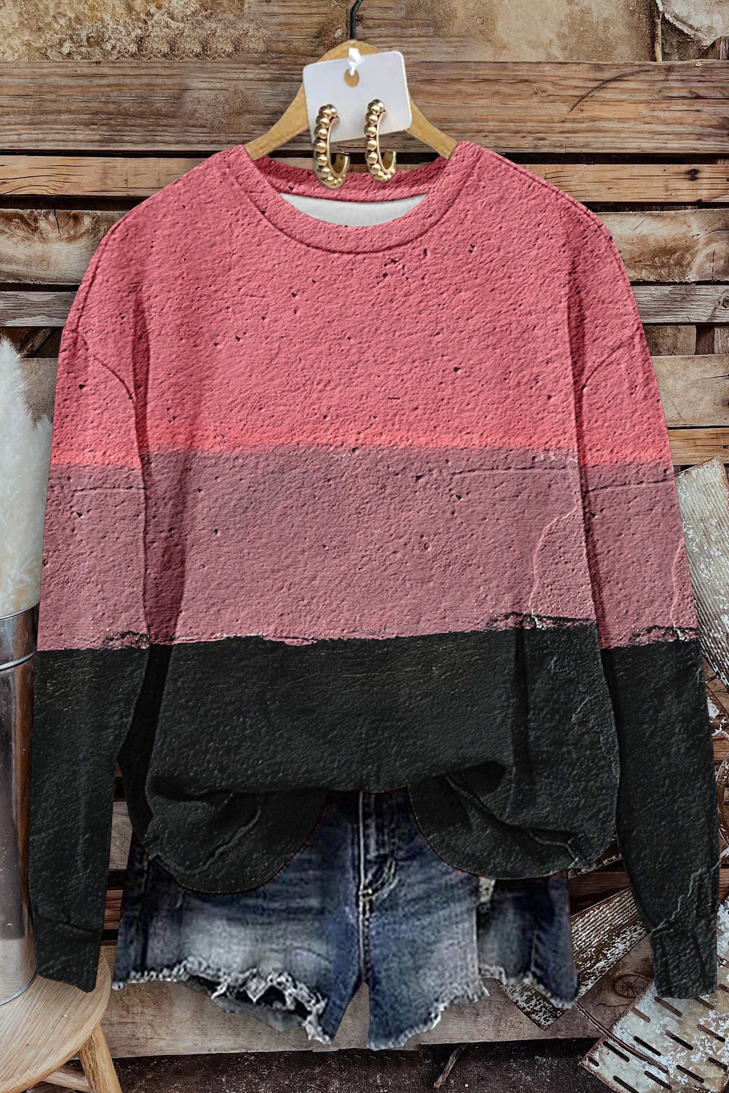 Casual Textured Print Long Sleeve Sweatshirt