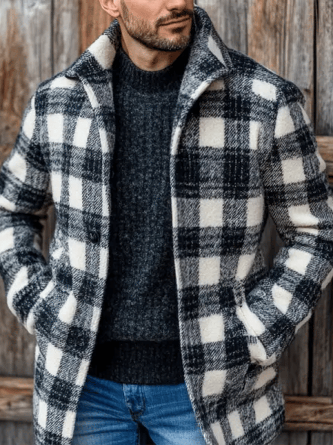 Men's Retro Outdoor Plaid Woolen Coats