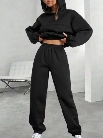 Women's Fashion Fleece hooded sweatshirt and trousers two-piece set