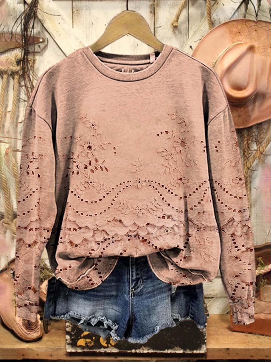 Vintage Lovely Lace Floral Pattern Art Print Casual Sweatshirt