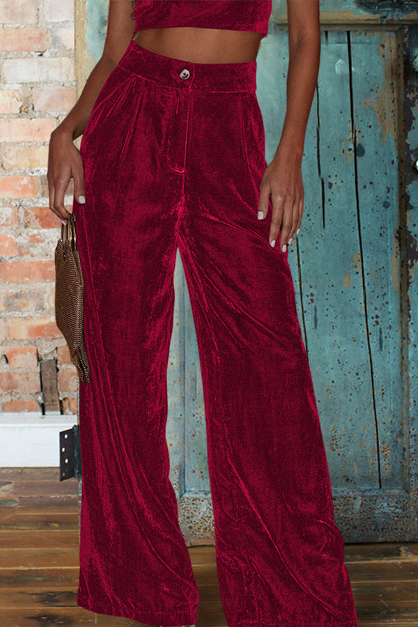 Casual Wide-Leg High-Waisted Velvet Trousers