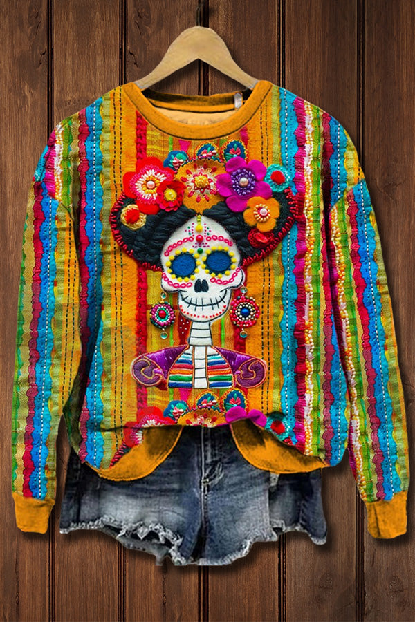 Unique Mexican Day of The Dead Print Sweatshirt