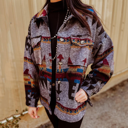 Retro Aztec Ethnic Style Geometric Woolen Loose Jacket