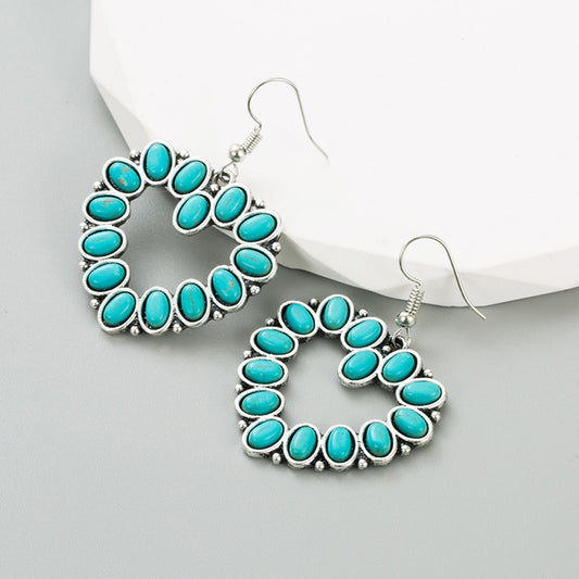 Personality Hollow Heart Turquoise Earrings