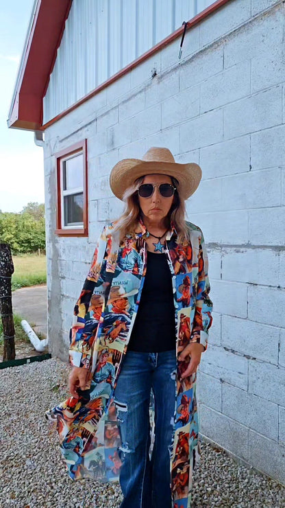 Cowboy Collage Western Shirt Dress Duster