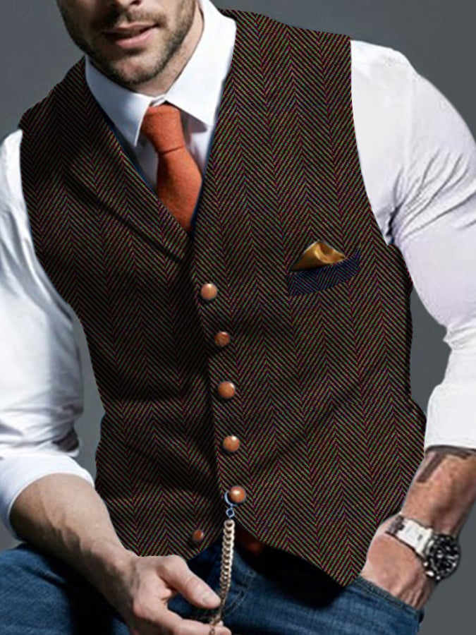 Men's Retro Herringbone  Casual Slim Vest