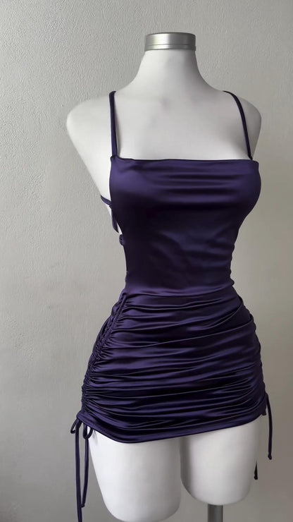 Purple Suspender Tight Backless Strappy Dress