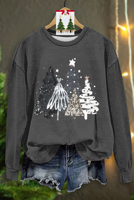 Casual Christmas Tree Print Long Sleeve Sweatshirt