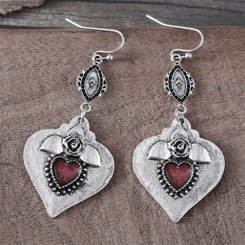 Carved Rose Heart Gemstone Earrings