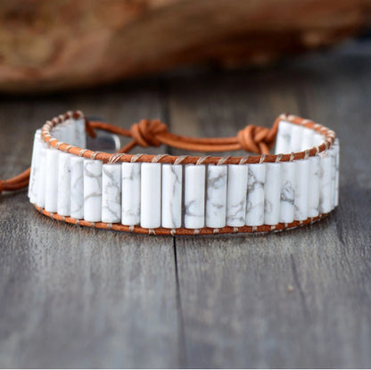 Unisex Tube Shape White Pine Picture Natural Stone Ethnic Style Bracelet