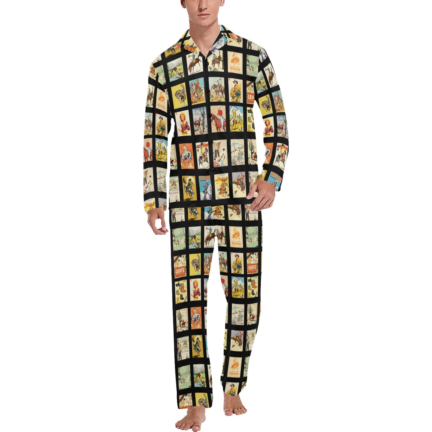 Western Collage Men's Pajama Set