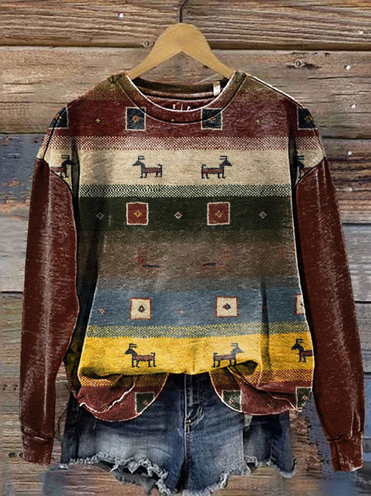 Vintage Aztec Art Print Casual Sweatshirt