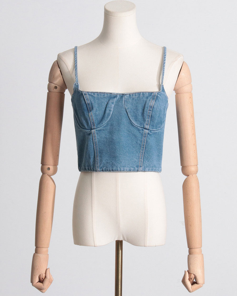 Retro Denim Tube Top Waist Slimming Sexy Vest