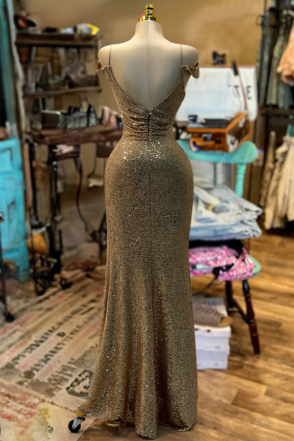 Off Shoulder Slit Sequin Dress