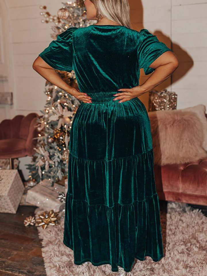 Velvet Maxi Dress In Hunter Green Curves