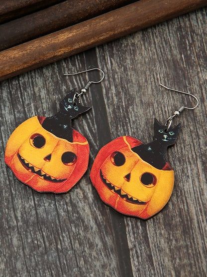 Halloween Pumpkin Accessory Wooden Earrings