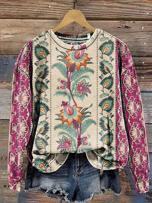 Vintage Floral Art Print Casual Sweatshirt