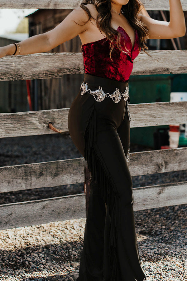 Vintage Fringed Flared High Waist Pants