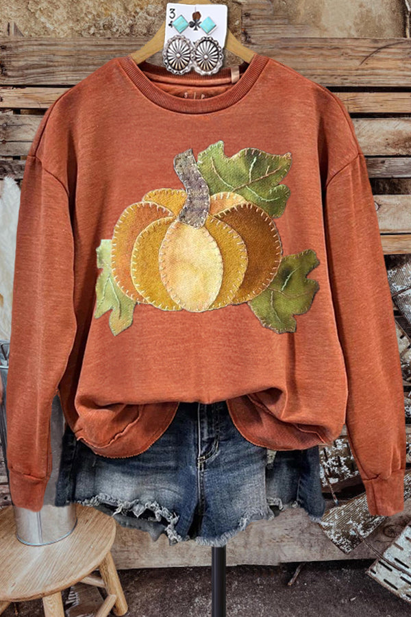 Contrast Pumpkin Crewneck Sweatshirt