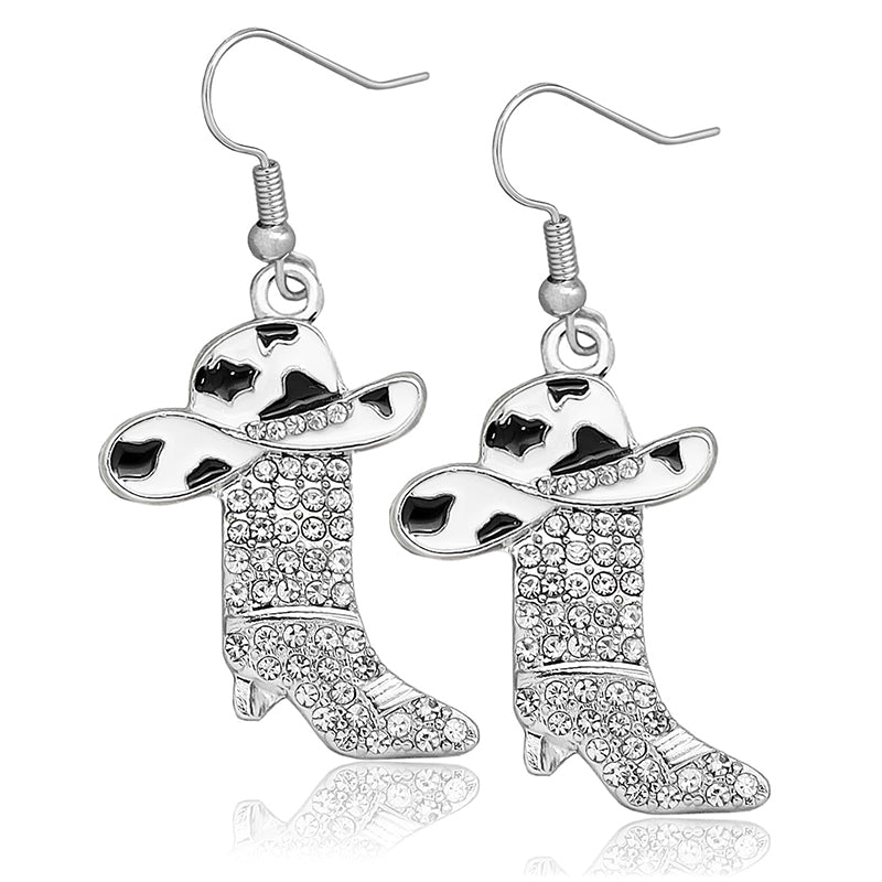 Western Cow Pattern Boots Diamond Earrings