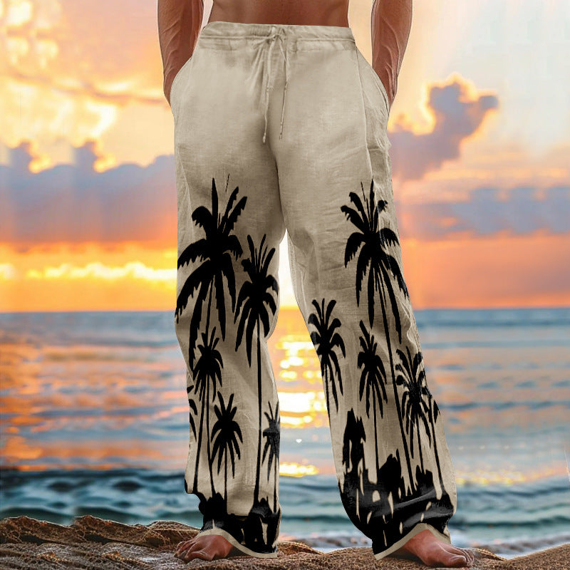 Men's Hawaii Beach Printed Casual Cotton Linen Loose Pants