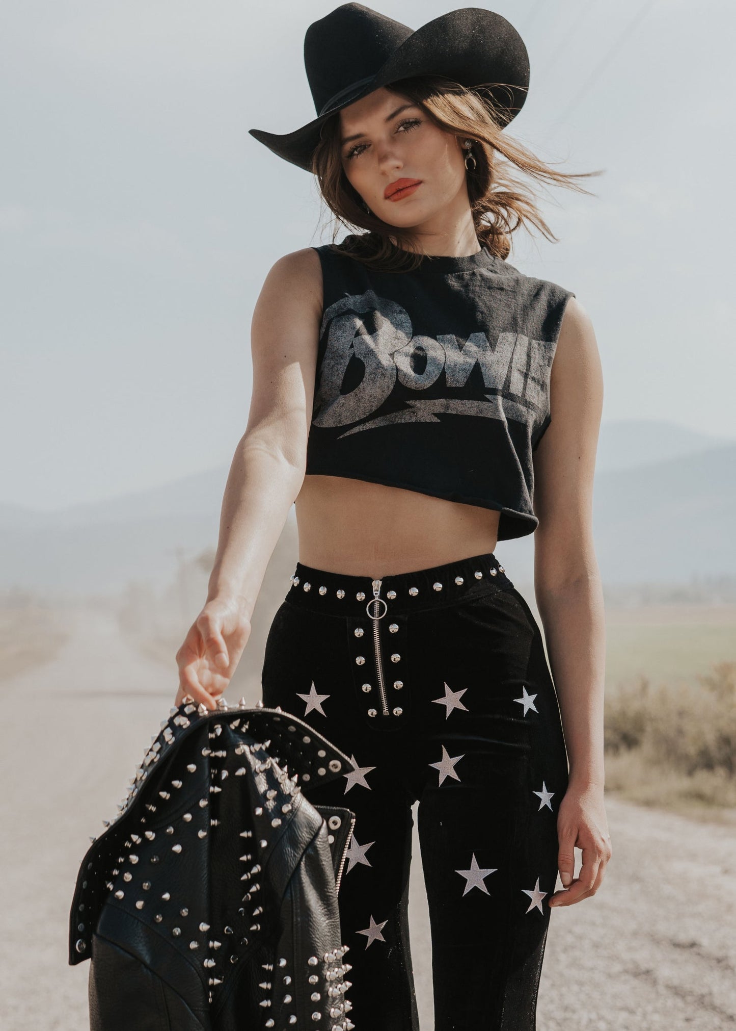 Studded Velvet Flare Pants Star Bell Bottoms