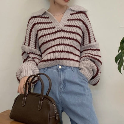 Women's Striped Sweater Knitted Cardigan