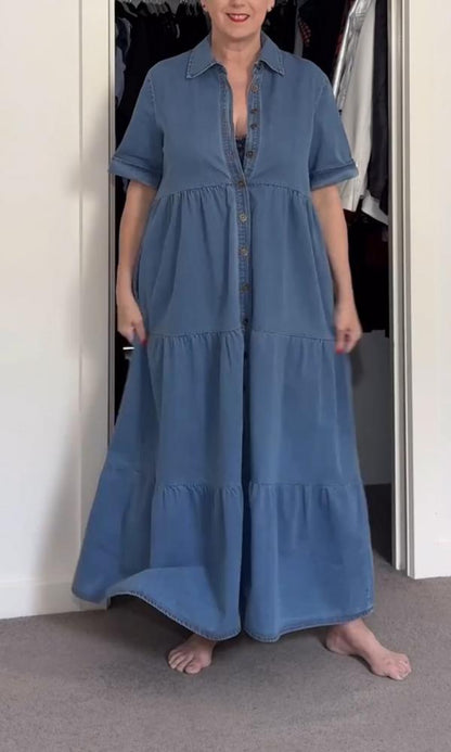 Women's denim cake shirt with long skirt