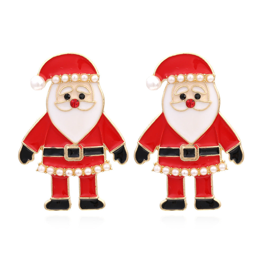 Multi Colored Rhinestone Santa Claus Earrings