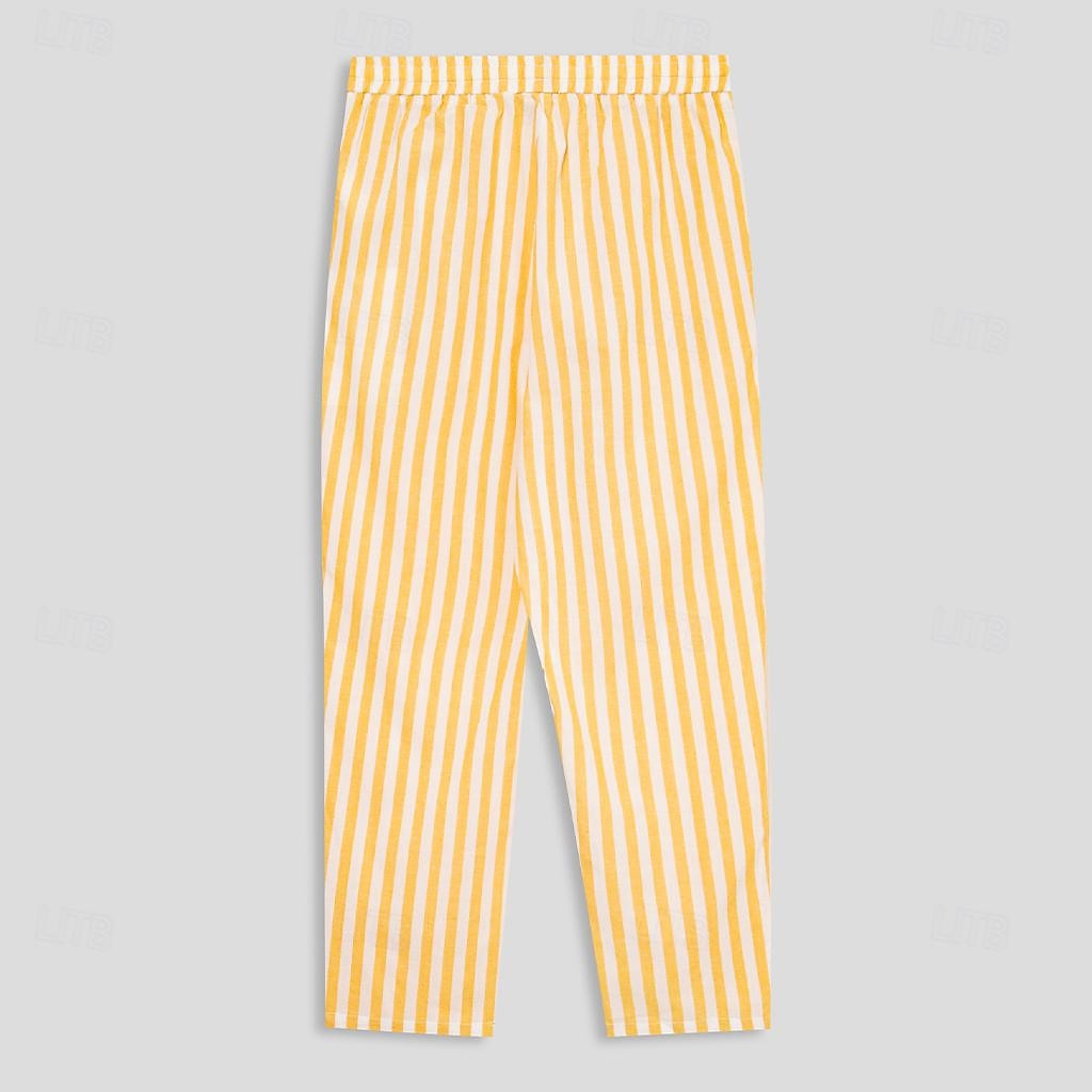 Men's Linen Straight Leg Striped Pants