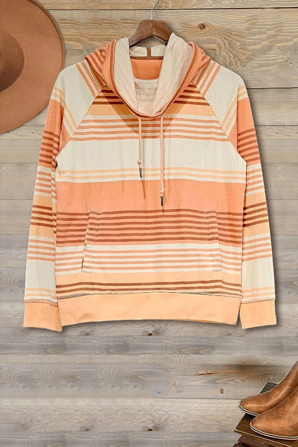 Turtleneck Striped Drawstring Sweatshirt