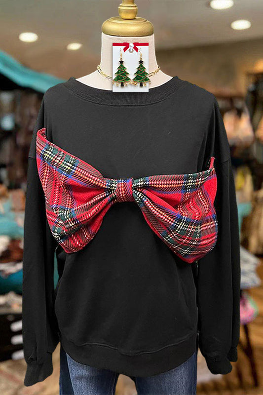 Plaid Ribbon Bow Sweatshirt