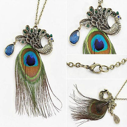 Bohemian Vintage Peacock Feather Necklace