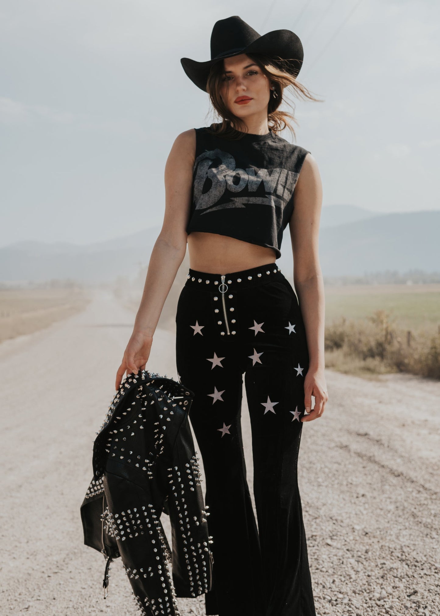 Studded Velvet Flare Pants Star Bell Bottoms