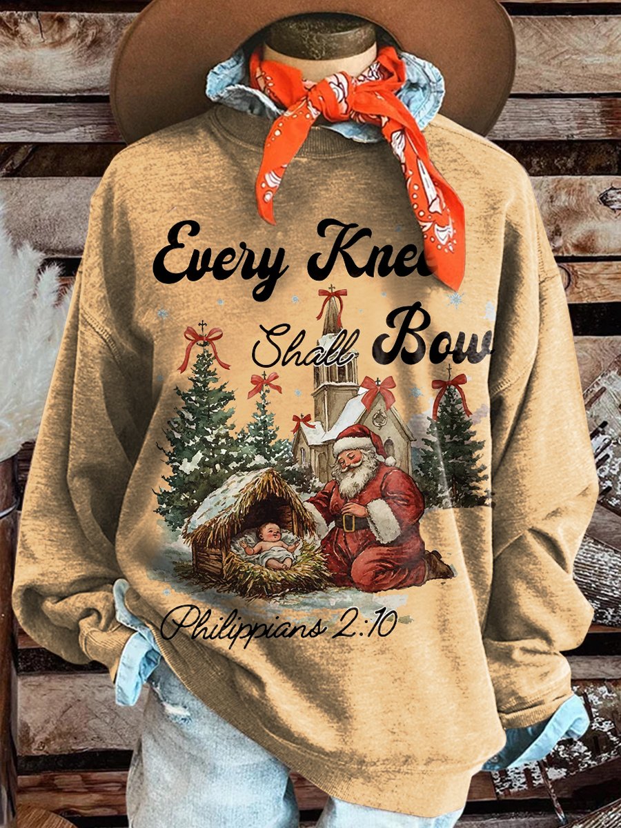 Every Knee Shall Bow Print Casual Sweatshirt