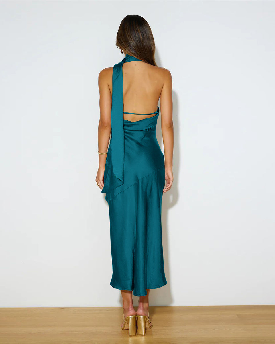 Fashion Satin Design Slit Dress Sexy Backless French Evening Dress