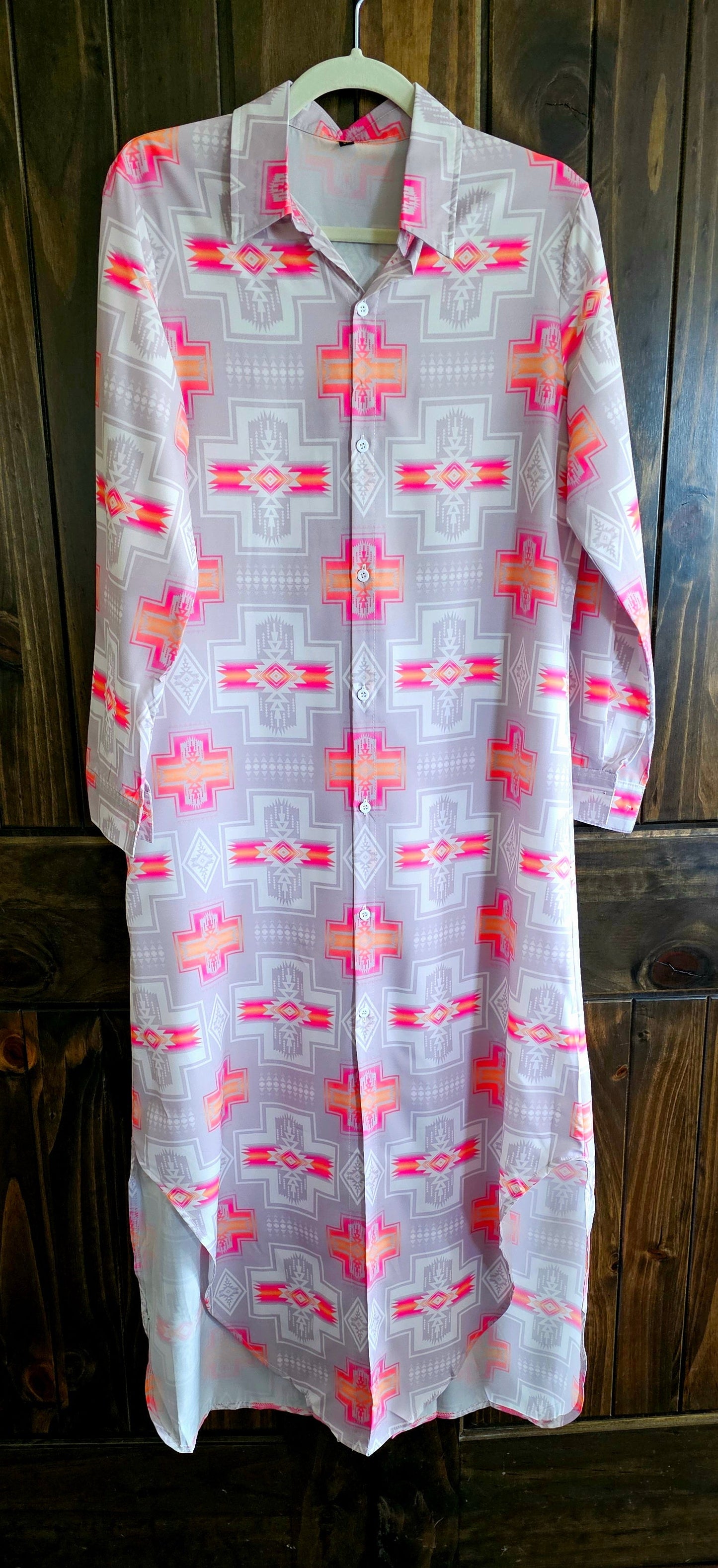 Pink Fire Aztec Women's Western Duster Dress