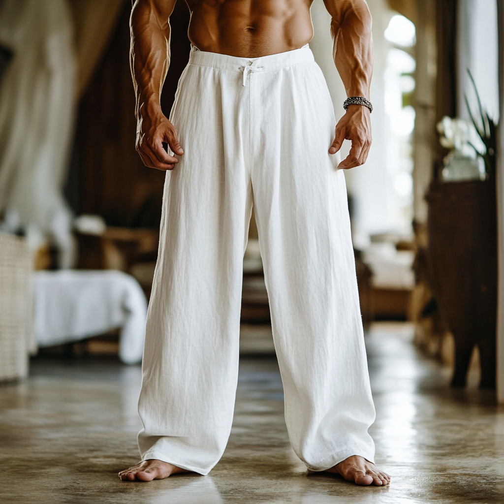 Men's Linen Straight Wide Leg Casual Pants