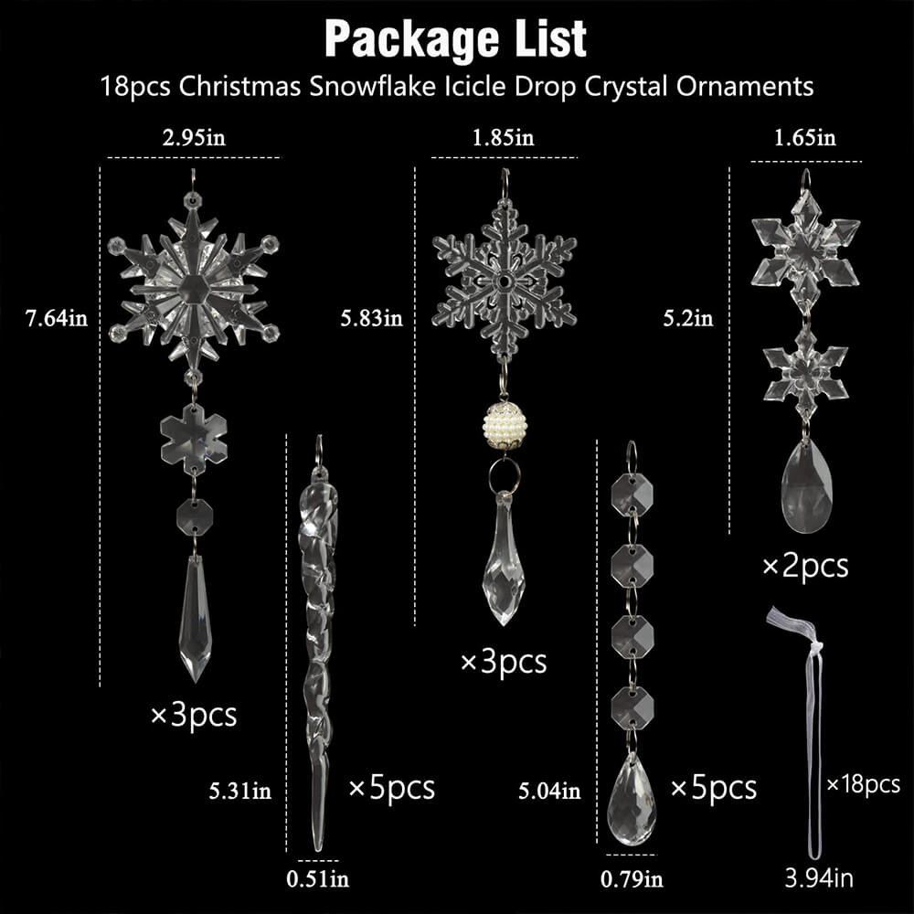 Christmas Decoration Snowflake Crystal Pendant Set (18 PCS)