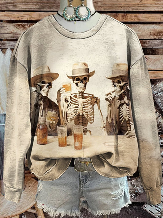 Skull Cowboy Print Casual Sweatshirt