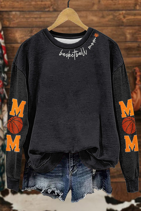 Cozy Gameday Basketball Mom Print Sweatshirt