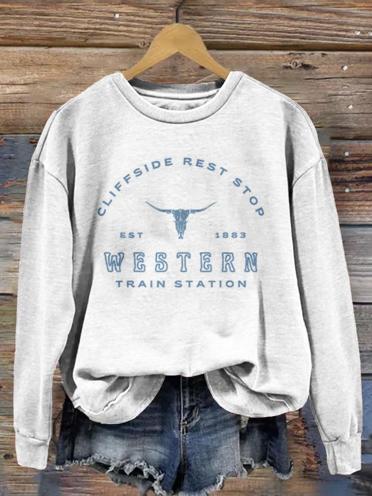 Western Cliffside Rest Stop 1883 Vintage Cozy Sweatshirt