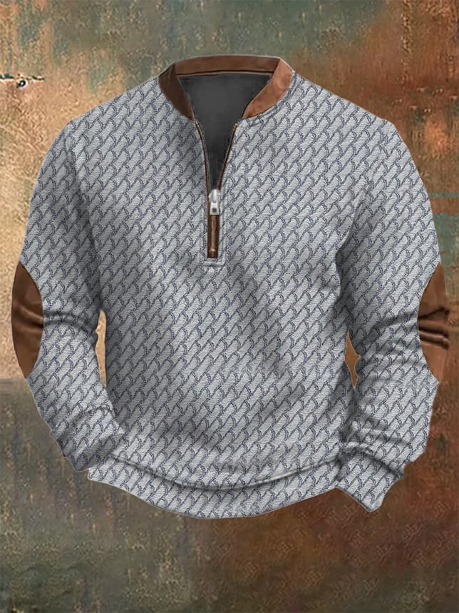 Men's Vintage Knit Print Zip-Up Sweatshirt