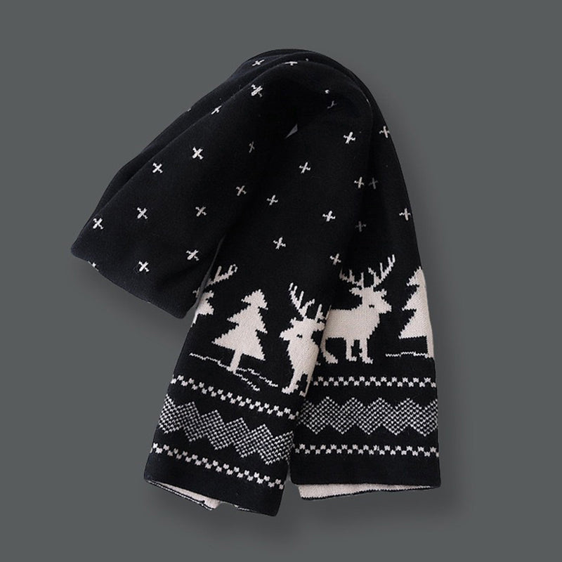 Christmas Elk Print Knit Scarf