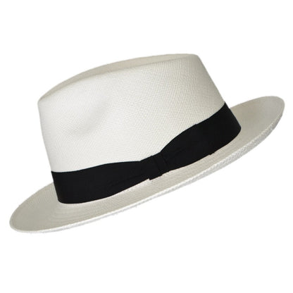 Teardrop Fedora Panama Hat | White Straw | Brisa Weave | Black Band | Handwoven in Ecuador - GPH - HatBox Included-FREE SHIPPING