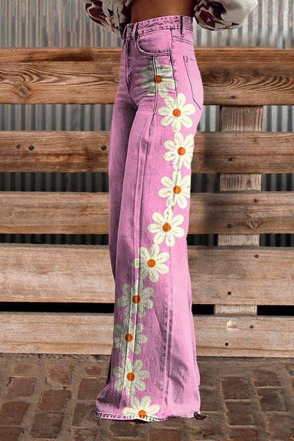 Casual Beautiful Flower Print Wide Leg Pants