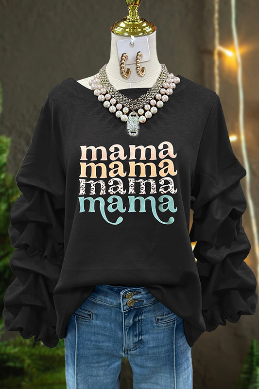 Classic Mama Print Pleated Sweatshirt